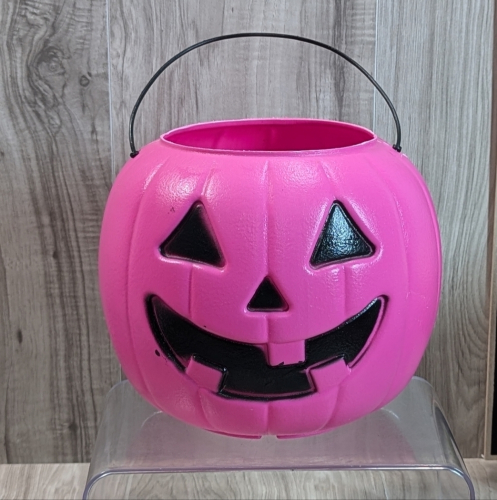 Pink Pumpkin Bucket Vintage 90s HALLOWEEN Pail General Foam Plastics